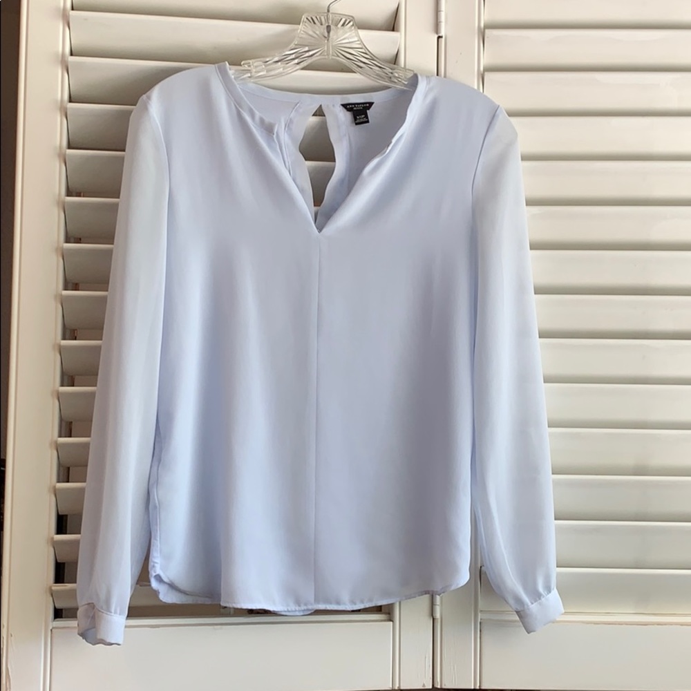 ANN TAYLOR XS PETITE PETITE LIGHT BLUE BLOUSE XSP